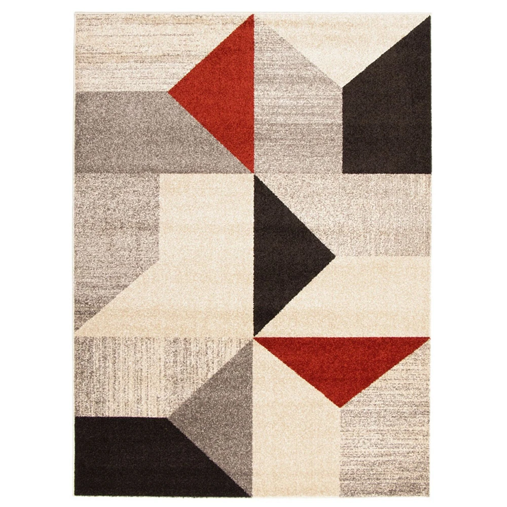 Chaudhary Living 5.25' x 7.25' Red and Gray Geometric Rectangular Area Throw Rug