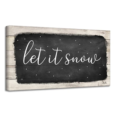 Crafted Creations Black and White 'Let It Snow' Christmas Rectangular Canvas Wall Art Decor 12" x 24"
