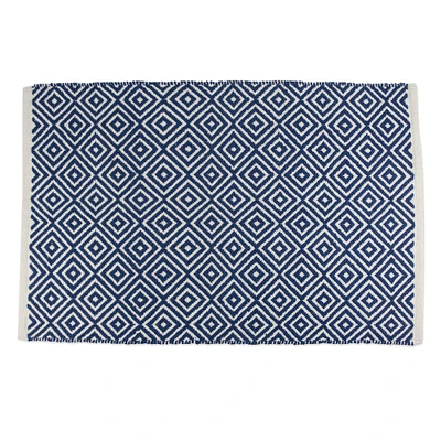 CC Home Furnishings 24" x 36" Nautical Blue and White Geometric Pattern Rectangular Area Throw Rug