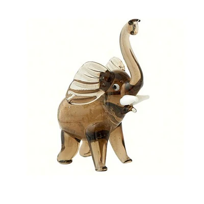 GC Home & Garden 2.75" Brown and White Elephant Art Glass Animal Figurine