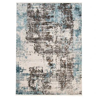 Chaudhary Living 6.5' x 9.5' Black and Blue Abstract Rectangular Area Throw Rug