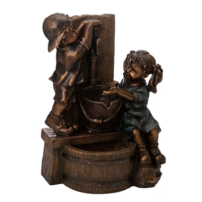Glitzhome 25.25" Bronze Boy and Girl Sculptural Outdoor Garden Fountain