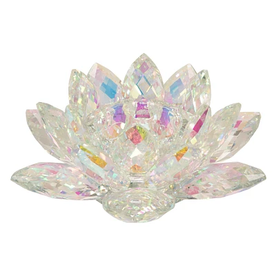 Kingston Living 8.25" Clear and Blue Crystal Lotus Votive Candle Holder
