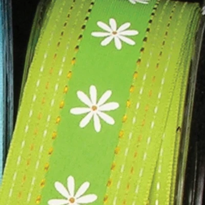 The Ribbon People Green Mercury and White Flower Wired Craft Ribbon 1.5" x 54 Yards