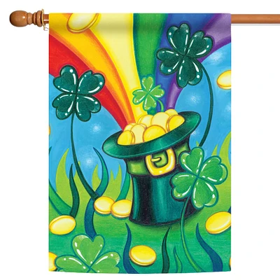 Toland Home Garden Shamrock Rainbow Pot Gold St Patrick's Day Outdoor House Flag 40" x 28"