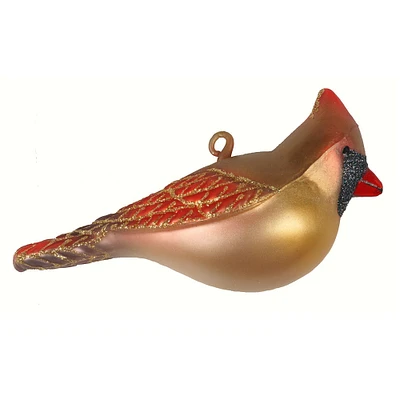GC Home & Garden 5” Bronze and Red Female Cardinal Hand Blown Glass Hanging Figurine Ornament