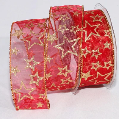The Ribbon People Sheer Red Shimmering Super Star Wired Craft Ribbon 1.5" x 40 Yards