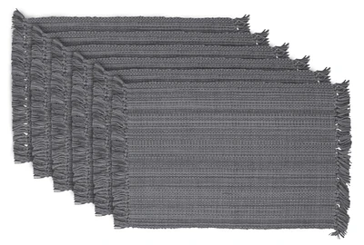 Contemporary Home Living Set of 6 Gray Striped Fringe Border Indoor Place-Mat 19" x 13"