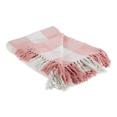 Contemporary Home Living 60" Pink and White Rectangular Checkered Cotton Throw