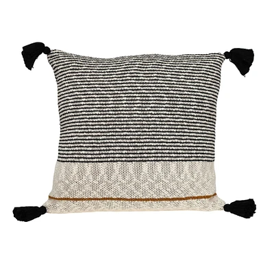 Nassau Collection 20" White and Black Knitted Striped Pattern Square Throw Pillow