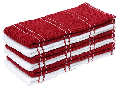 Contemporary Home Living Set of 6 Red and White Ribbed Terry Dishtowels Kitchen Decor 26"