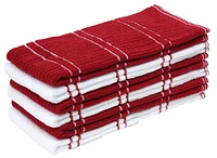 Contemporary Home Living Set of 6 Red and White Ribbed Terry Dishtowels Kitchen Decor 26"