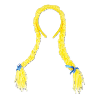 Party Central Club Pack of 12 Bright Yellow Adult Women's Pigtail Braids Head Band Decors - One Size