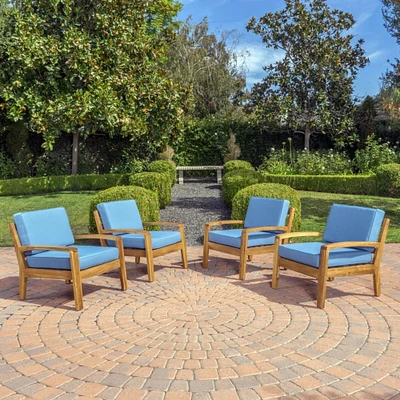 GDF Studio Parma Outdoor Acacia Wood Club Chairs with Cushions (Set of 4)