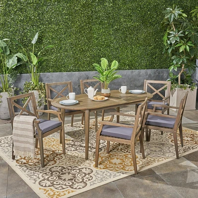 GDFStudio Byrd Outdoor 7 Piece Acacia Wood Dining Set