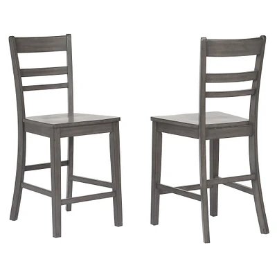 The Hamptons Collection Set of 2 Shades of Gray Handcrafted Solid Oak Wood Slat Back Stools 42”