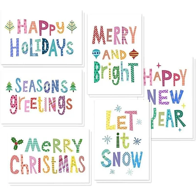 48 Pack Happy Holiday Cards with Envelopes, 6 Bright Christmas Seasons Family Friends Greetings Designs (4.25 x 6.25 In)