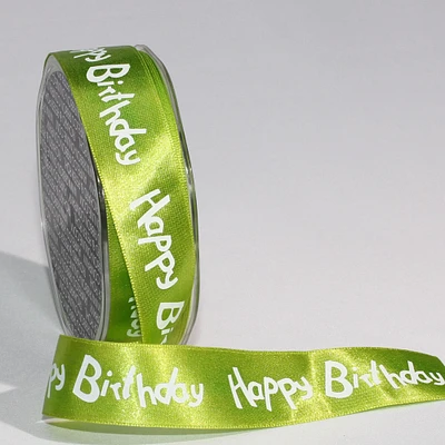 The Ribbon People Light Green Satin "Happy Birthday" Printed Craft Ribbon 1" x 132 Yards