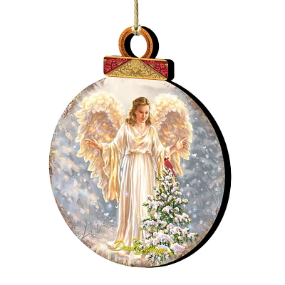 Designocracy Set of 2 Angel and Cardinal in a Woodland Wooden Christmas Ornaments 5.5"