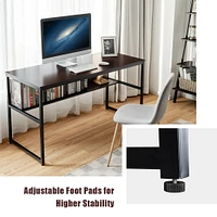 Costway 55'' Industrial Computer Desk  w/ Storage Shelf  Adjustable Foot Pads