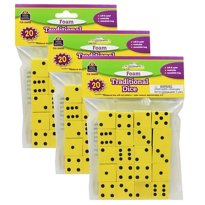 Foam Traditional Dice, 0.75", 20 Per Pack, 3 Packs