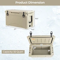 Costway 50 QT Rotomolded Cooler Portable Ice Chest Ice Retention for 5-7 Days Charcoal/Tan