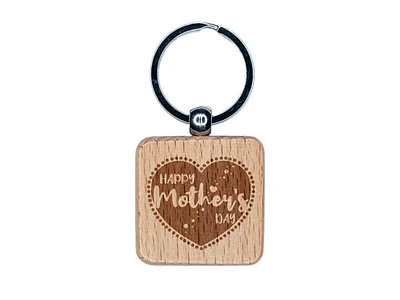 Happy Mother's Day Heart Engraved Wood Square Keychain Tag Charm