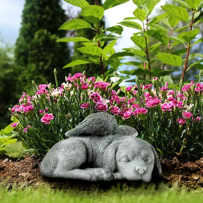 Pure Garden Pet Dog Memorial Sleeping Puppy Statue Angel Wings Grave Marker Keepsake