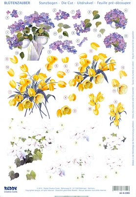 Reddy Creative Cards 3D Precut (2 sheets)Franz Heigl Hydrangeas, Tulips, Hibiscus