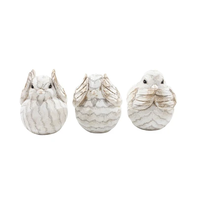 Kingston Living Set of 3 Ivory and Beige Birds Tabletop Figurines 6"