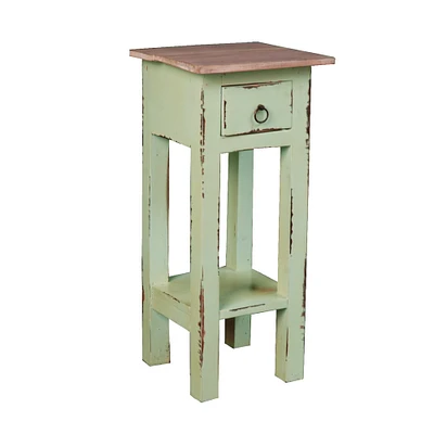 The Hamptons Collection 25.75" Distressed Bahama Limewash and Brown Cottage Narrow Side Table with Drawer
