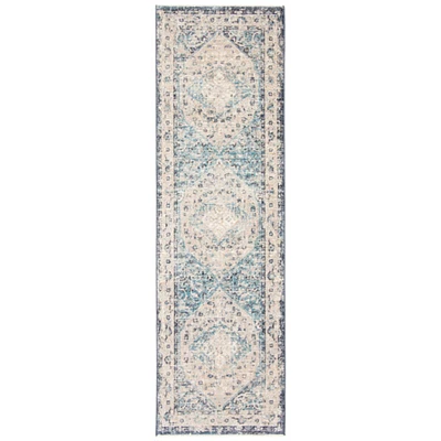 Chaudhary Living 2' x 8' Gray and Blue Distressed Medallion Rectangular Rug Runner