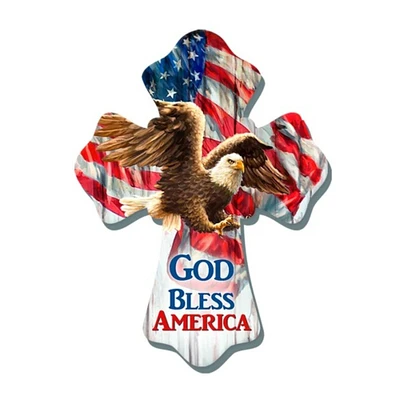 Glow Decor 8" Red and Brown "GOD BLESS AMERICA" Wall Cross