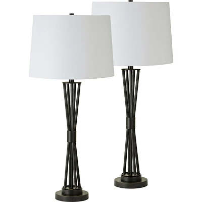 Signature Home Collection Set of 2 Black and Bronze Juxtaposition Twist Table Lamps with White Drum Shade 35.5"