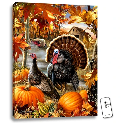 Glow Decor 24" x 18" Orange and Brown Gobbler Farms Backlit LED Wall Art with Remote Control