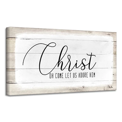 Crafted Creations Beige and Rustic White 'Christ' Christmas Canvas Wall Art Decor 18" x 36"