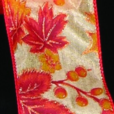 The Ribbon People Metallic Orange Fall Leaves Wired Craft Ribbon 4" x 20 Yards