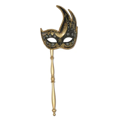 Beistle Club Pack of 12 Black and Gold Elegantly Glittered Mardi Gras Masquerade Masks