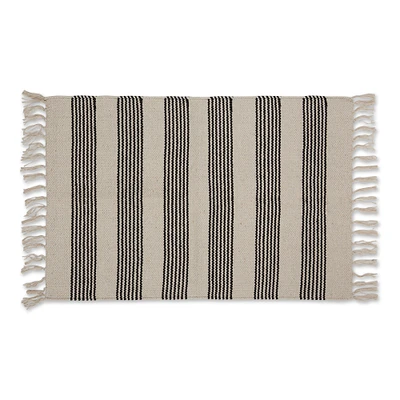 Contemporary Home Living 2' X 3' Black and Cream Striped Hand-Loomed Rug
