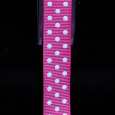 The Ribbon People Fuchsia Pink and White Polka Dotted Woven Grosgrain Craft Ribbon 0.625" x 88 Yards