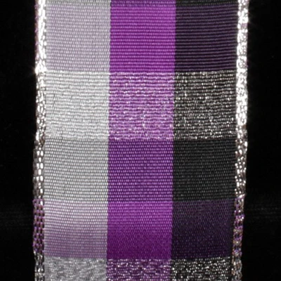 The Ribbon People Silver and Purple Checkered Wire Craft Ribbon 1.5" x 27 Yards