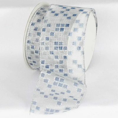 The Ribbon People Silver and Navy Blue Sheer Mondrian Wired Craft Ribbon 3" x 20 Yards