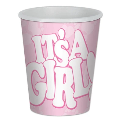 Party Central Club Pack of 96 Pink and White "It's a Girl!" Disposable Paper Drinking Party Tumbler Cups 9 oz.