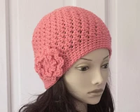 Hand Crochet Winter Beanie Hat with Flower for Women