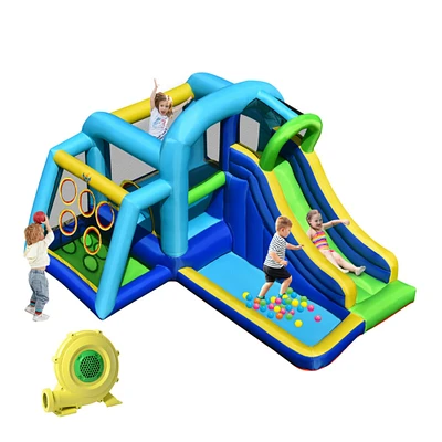 Gymax Inflatable Bouncer Climbing Bounce House Kids Slide Park Ball Pit w/ 750W Blower