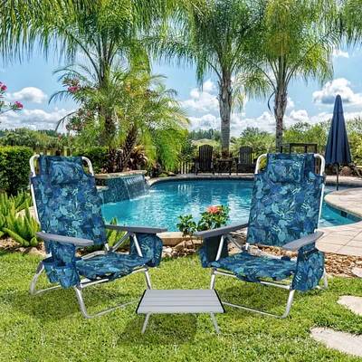 Gymax 3PCS Folding Beach Chair and Table Set Adjustable Outdoor Reclining Chair