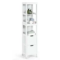 Gymax Bathroom Floor Cabinet Multifunctional Storage Organizer 5Tier Shelvesand2 Drawers