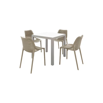 Luxury Commercial Living 5-Piece White and Taupe Brown Outdoor Patio Dining Set 32.25"