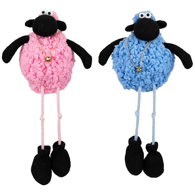 Northlight Boy and Girl Plush Lamb Sitting Easter Figures - 13" - Pink and Blue - Set of 2