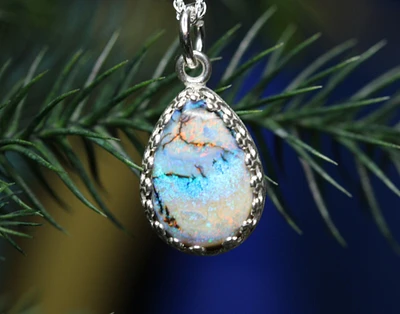 Opal Necklace * Solid Sterling Silver Drop Pendant* Raindrop * Teardrop * 14x10mm* Monarch Opal *  Any Size
